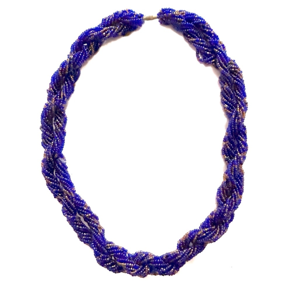 Elegant Blue and Gold Beaded Necklace Statement
